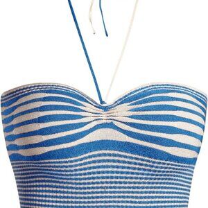 Striped Tie Backless Halter Top Sleeveless Knitted